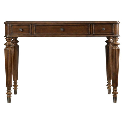 Cherry Veneer Writing Desk with 3 Drawers, Distressed-Finish, Brown