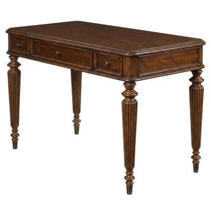 Cherry Veneer Writing Desk with 3 Drawers, Distressed-Finish, Brown