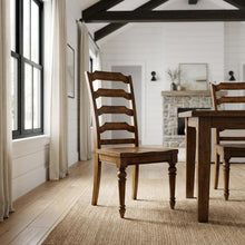 Alder Veneer Ladderback Wooden Dining Chair with Distressed Finish, Brown