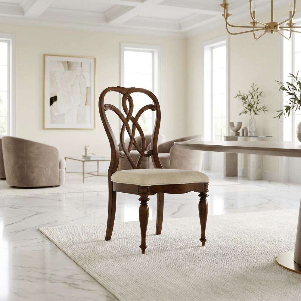 Fabric-Upholstered Splatback Dining Side Chair with High Back, Mahogany