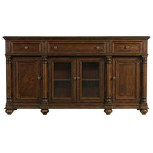 Mahogany Veneer Buffet with Distressed Cathedral Swirl Finish, Drawers, Brown