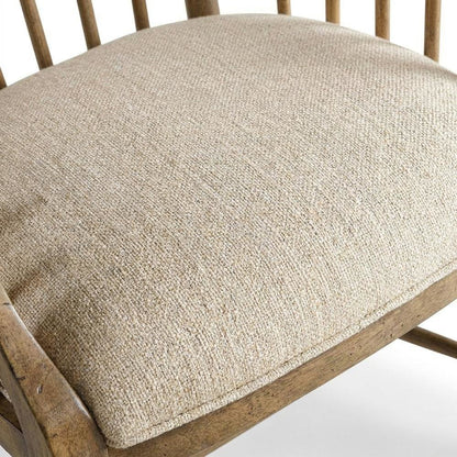 Fabric-Upholstered Dining Chair with Tall Spindle Arms and Wood Frames, Brown