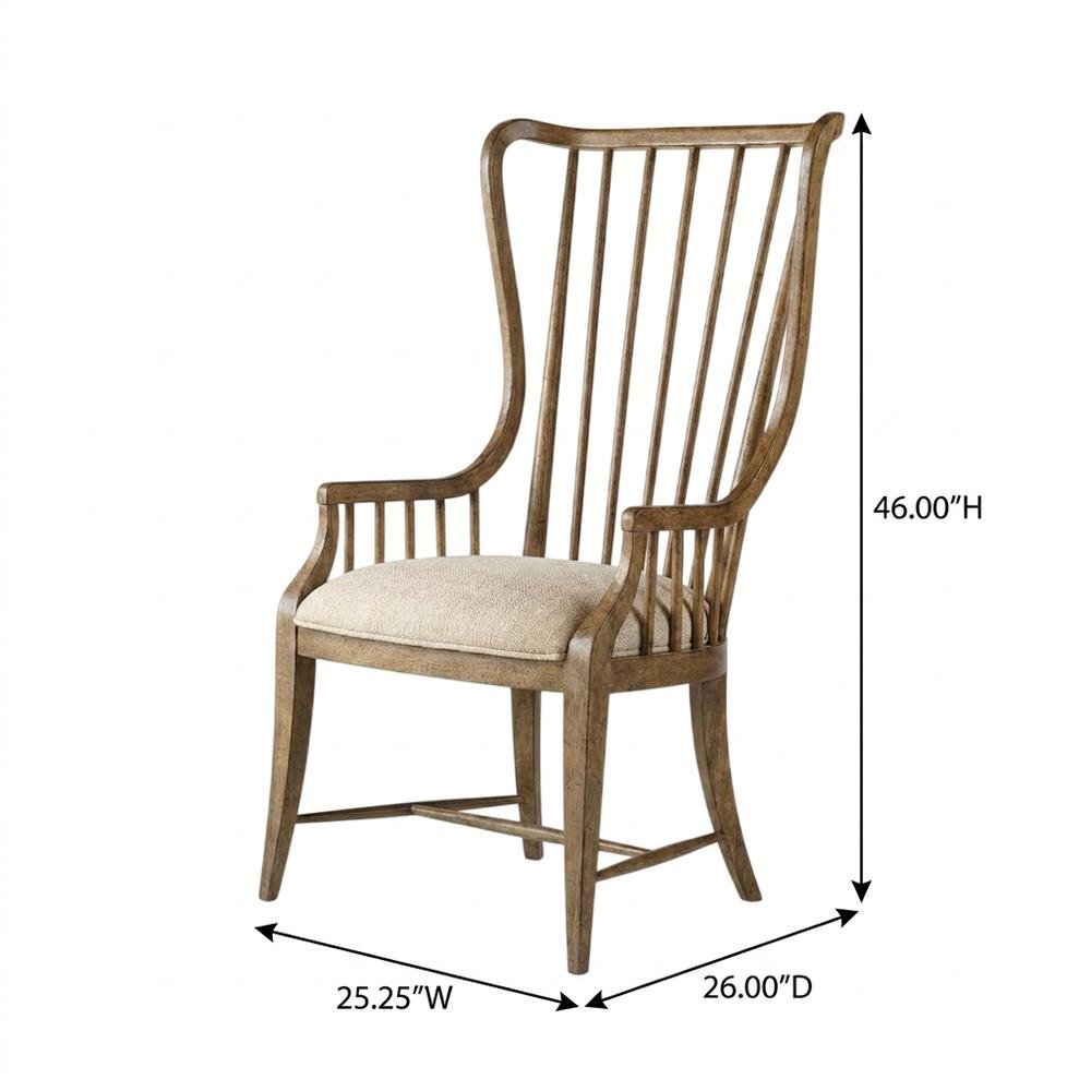 Fabric-Upholstered Dining Chair with Tall Spindle Arms and Wood Frames, Brown