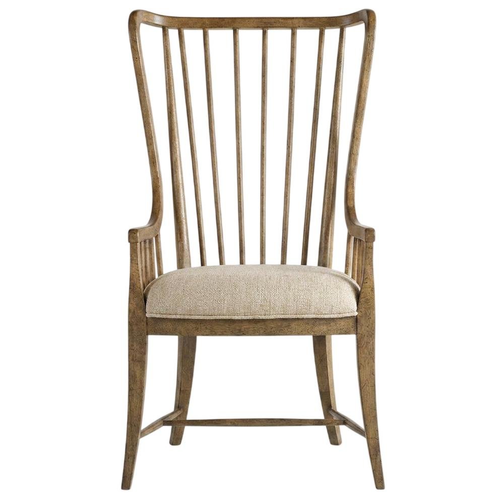 Fabric-Upholstered Dining Chair with Tall Spindle Arms and Wood Frames, Brown
