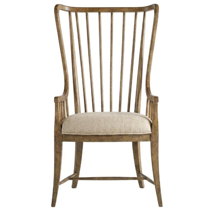 Fabric-Upholstered Dining Chair with Tall Spindle Arms and Wood Frames, Brown