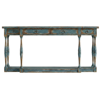 Pecky Pecan Veneer Entryway Console Table with Four Drawers with Storage, Blue