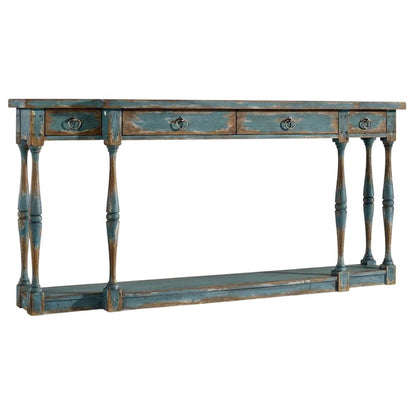 Pecky Pecan Veneer Entryway Console Table with Four Drawers with Storage, Blue