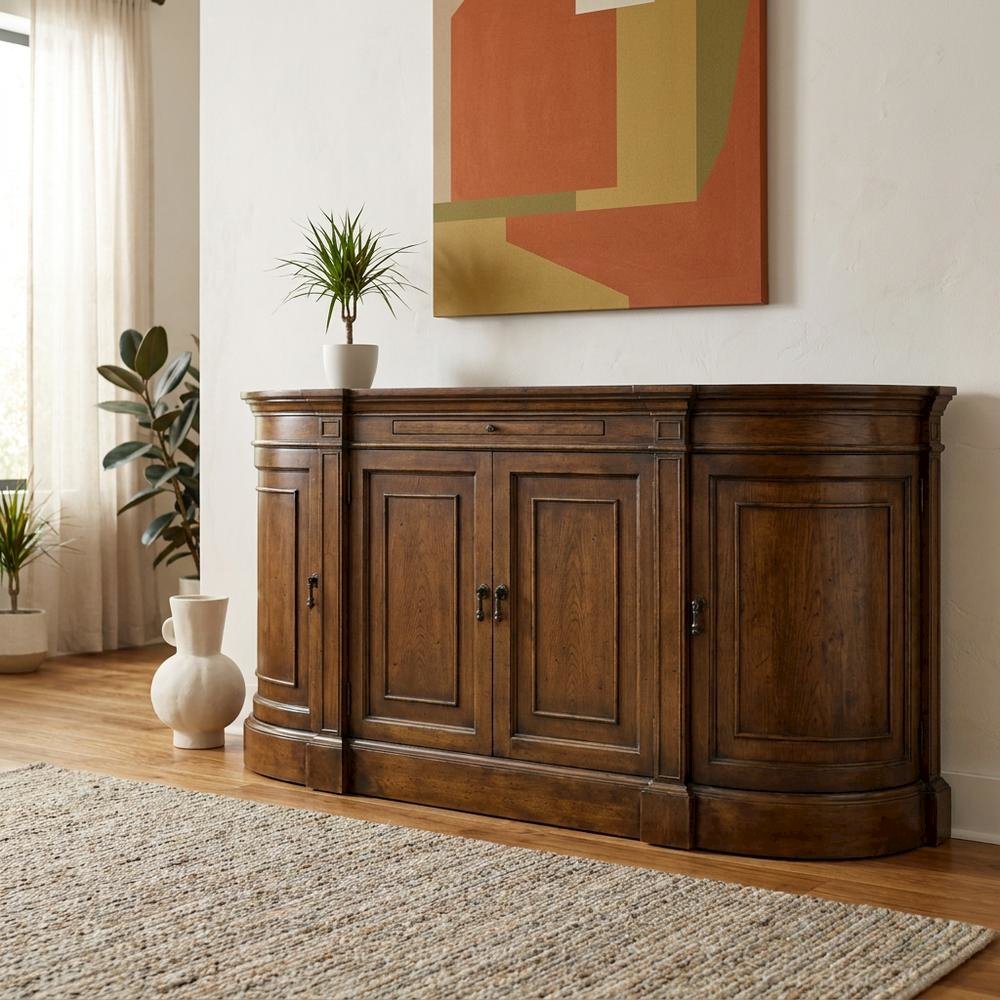 Pecky Pecan Veneer Sideboard, Rustic Sideboard Buffet Cabinet, Brown