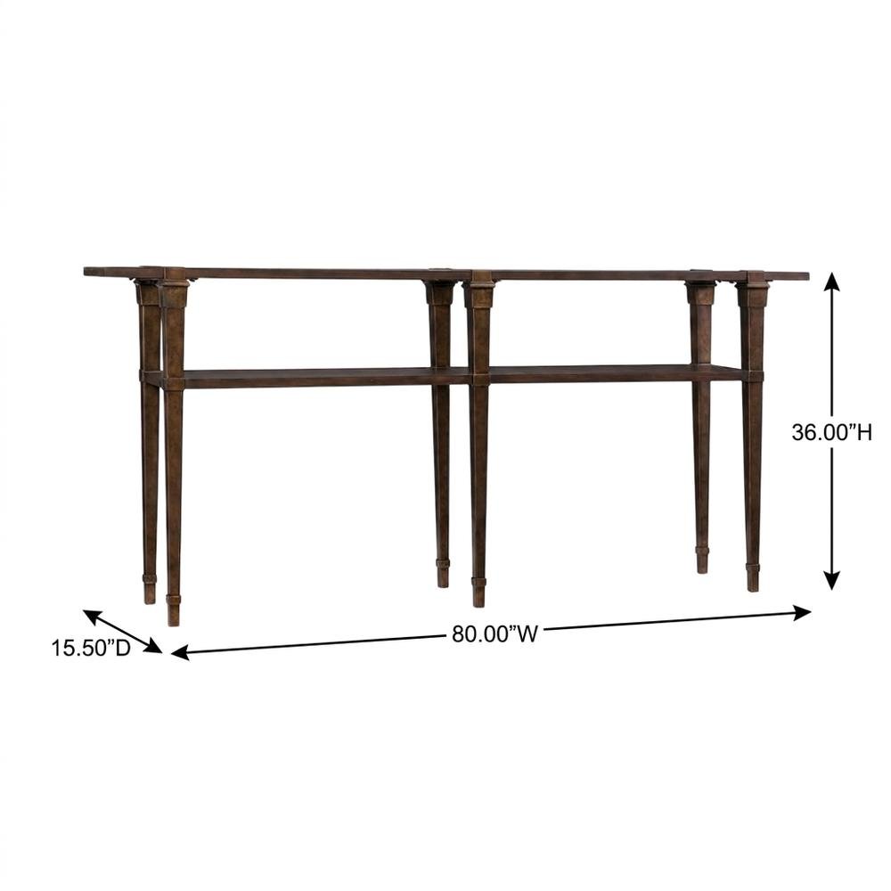 Acacia Veneer Skinny Console Table with Distressed Metal Frame, Brown