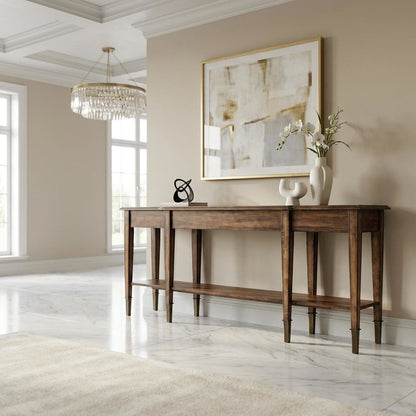 Acacia Wood Skinny Console Table with Drawers for Entryway with Storage, Brown