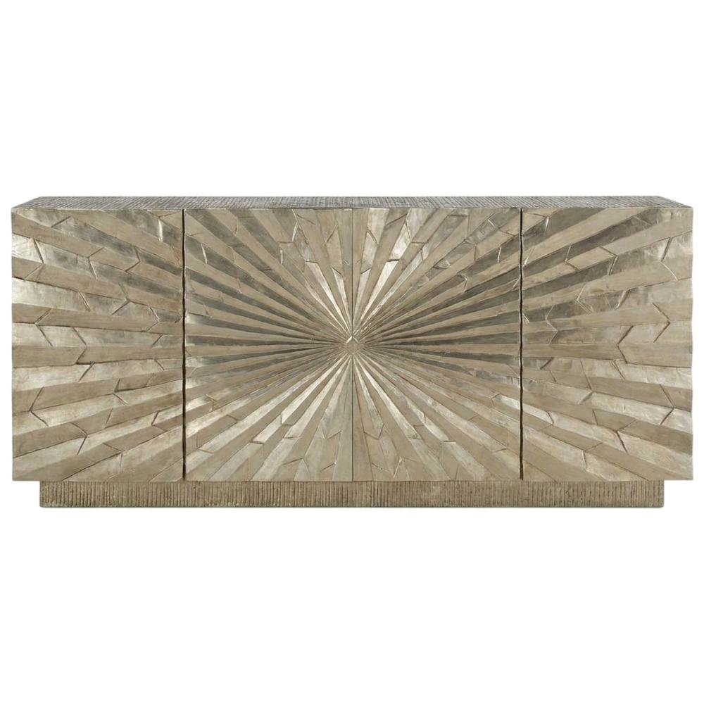 Solid Mango Wood TV Stand Entertainment Center with Storage, Silver