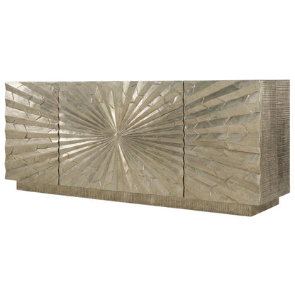 Solid Mango Wood TV Stand Entertainment Center with Storage, Silver