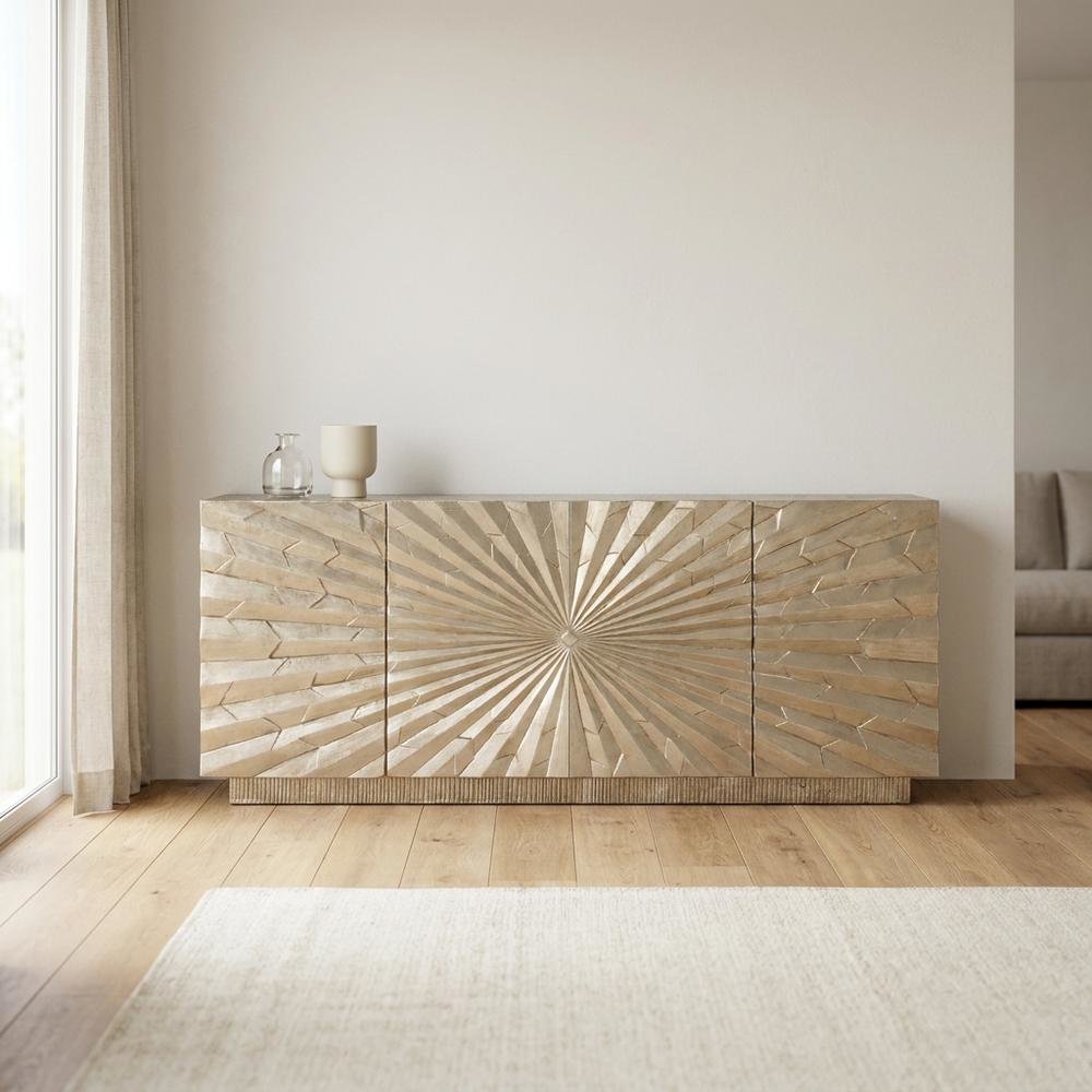 Solid Mango Wood TV Stand Entertainment Center with Storage, Silver