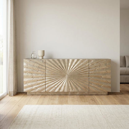 Solid Mango Wood TV Stand Entertainment Center with Storage, Silver