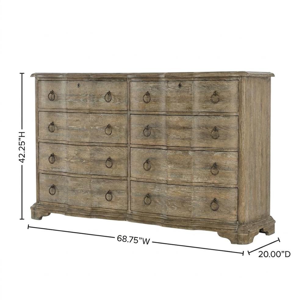 Poplar and Cedar Veneer Dresser with 8 Drawers, Distressed Wood Finish, Brown
