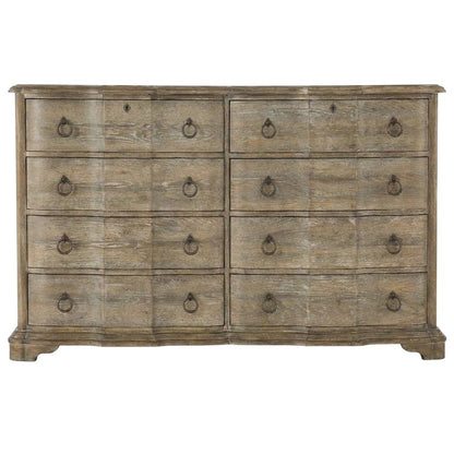 Poplar and Cedar Veneer Dresser with 8 Drawers, Distressed Wood Finish, Brown