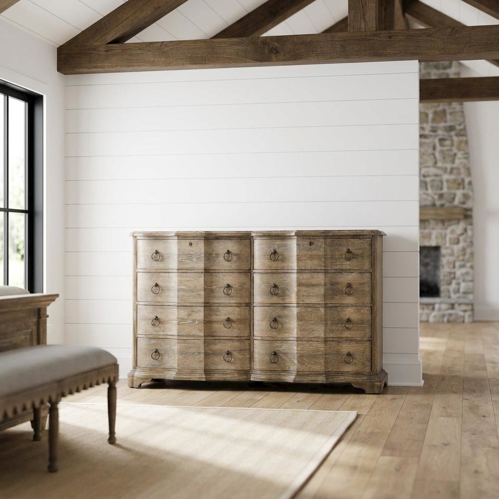 Poplar and Cedar Veneer Dresser with 8 Drawers, Distressed Wood Finish, Brown