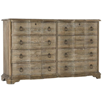Poplar and Cedar Veneer Dresser with 8 Drawers, Distressed Wood Finish, Brown