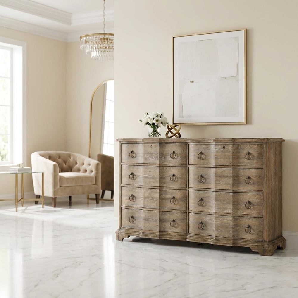 Poplar and Cedar Veneer Dresser with 8 Drawers, Distressed Wood Finish, Brown