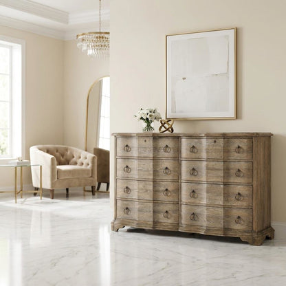 Poplar and Cedar Veneer Dresser with 8 Drawers, Distressed Wood Finish, Brown