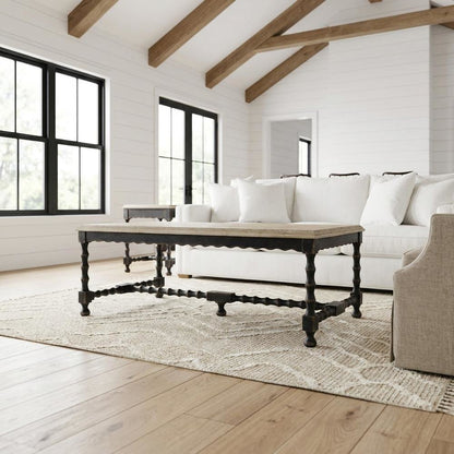 Maple Veneer Cocktail Table with Solid-Wood Edge Top for Living Room, Black