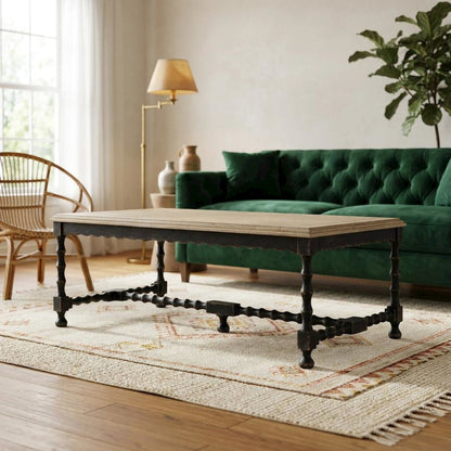 Maple Veneer Cocktail Table with Solid-Wood Edge Top for Living Room, Black