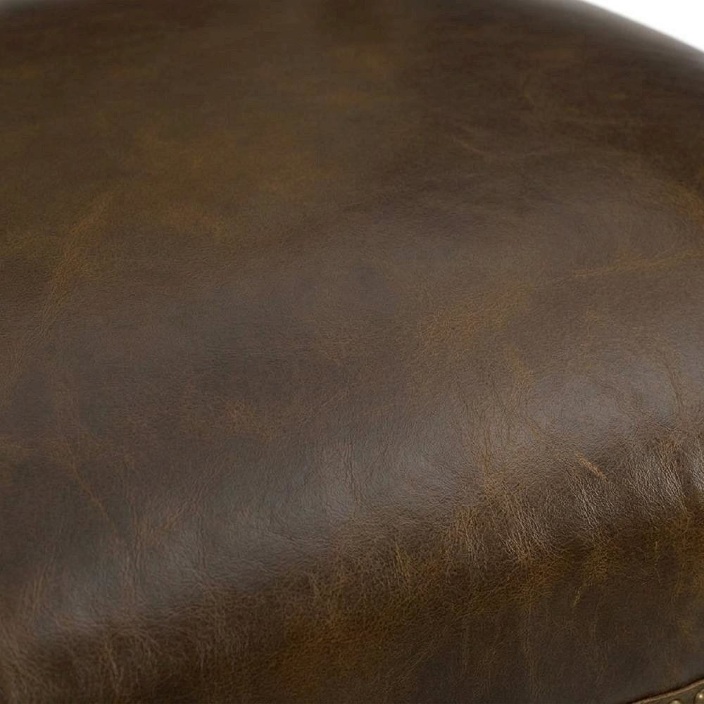 Fabric Counter Stool with Fixed Arms and Distressed Wood Frame, Brown