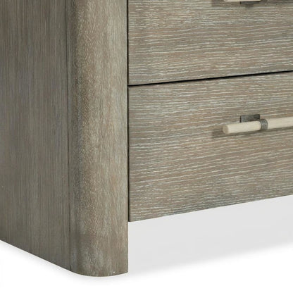 Oak Veneer Nightstand with Three Drawers, Tall Bedside Table with Storage, Gray