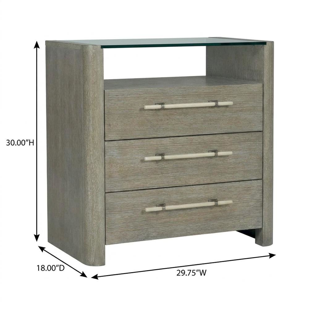 Oak Veneer Nightstand with Three Drawers, Tall Bedside Table with Storage, Gray
