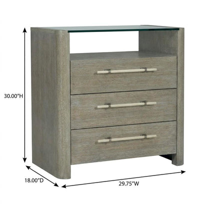 Oak Veneer Nightstand with Three Drawers, Tall Bedside Table with Storage, Gray