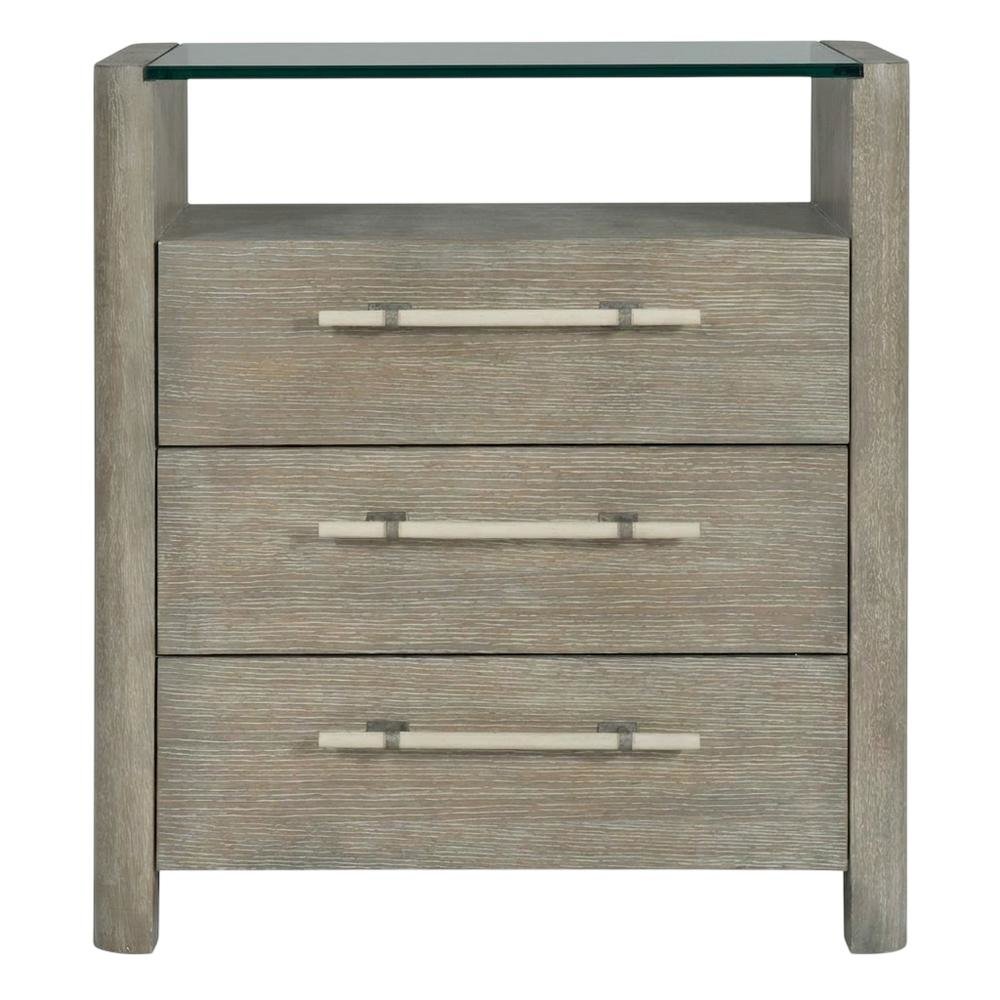Oak Veneer Nightstand with Three Drawers, Tall Bedside Table with Storage, Gray