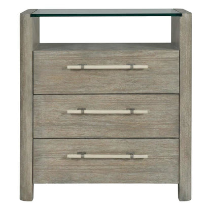 Oak Veneer Nightstand with Three Drawers, Tall Bedside Table with Storage, Gray