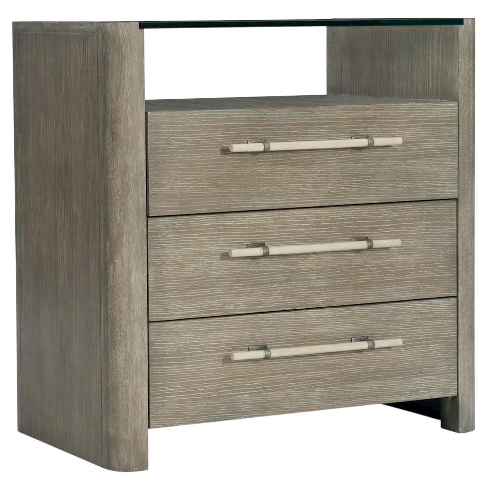 Oak Veneer Nightstand with Three Drawers, Tall Bedside Table with Storage, Gray