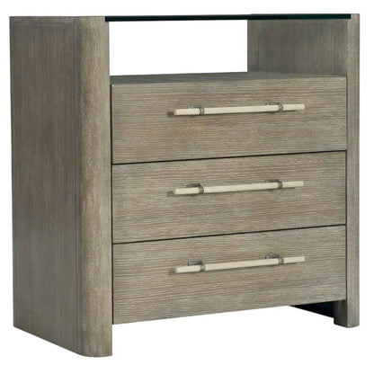 Oak Veneer Nightstand with Three Drawers, Tall Bedside Table with Storage, Gray