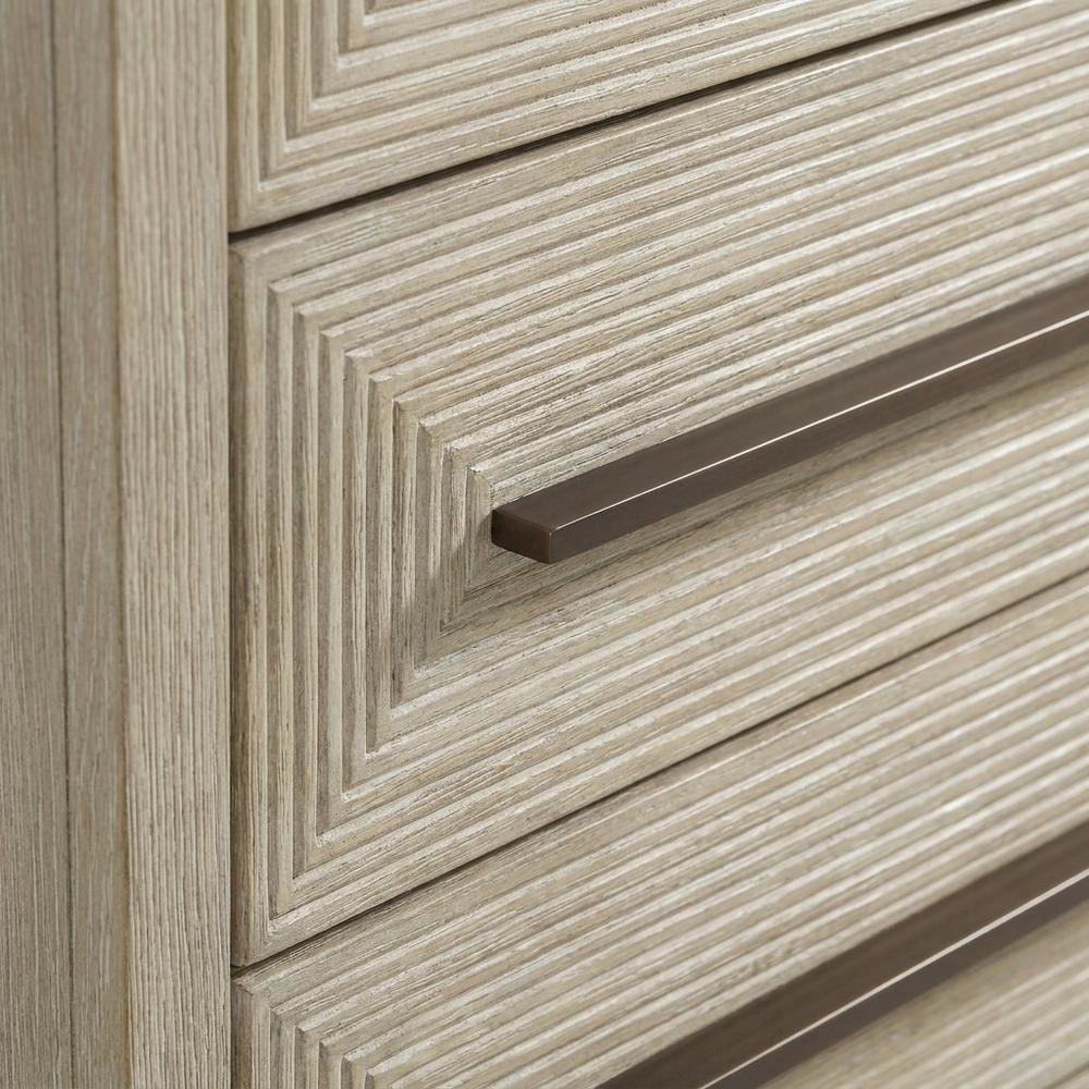 Oak Veneer Transitional Tall Dresser with Metal Accents and Six Drawers, Beige