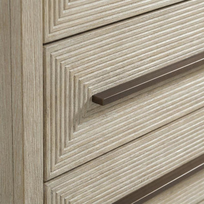 Oak Veneer Transitional Tall Dresser with Metal Accents and Six Drawers, Beige