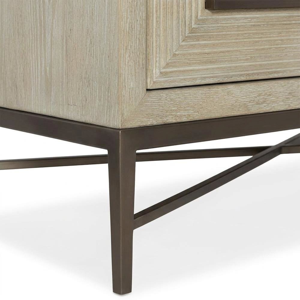 Oak Veneer Transitional Tall Dresser with Metal Accents and Six Drawers, Beige