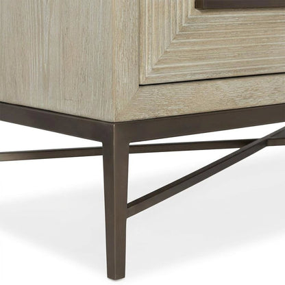 Oak Veneer Transitional Tall Dresser with Metal Accents and Six Drawers, Beige