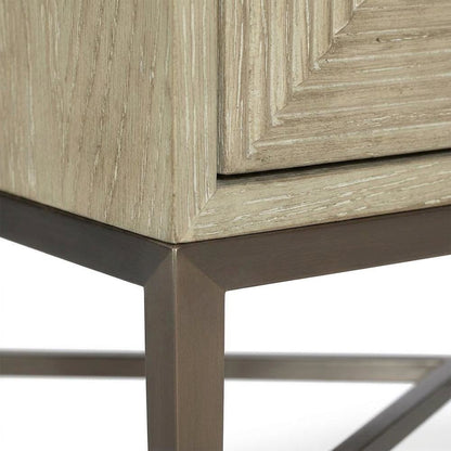 Oak Veneer Night Stand with Three Drawers, Bedside Table with Storage, Beige