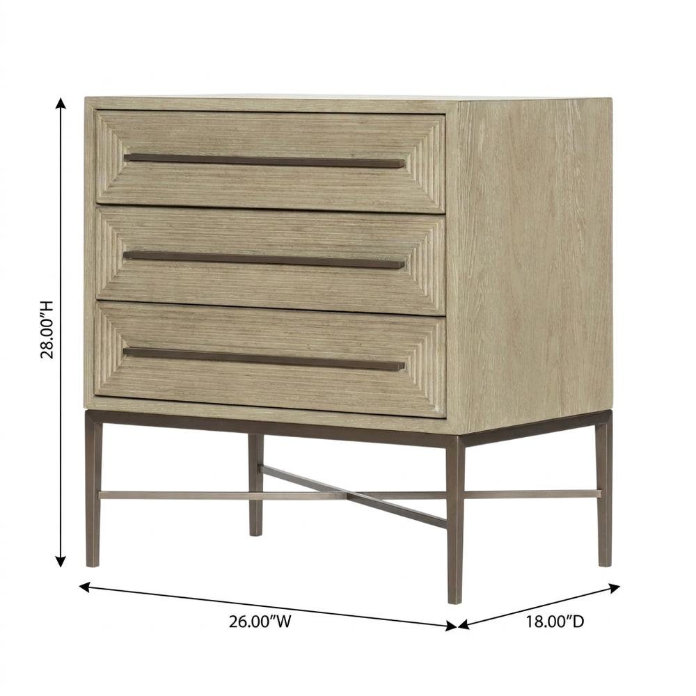 Oak Veneer Night Stand with Three Drawers, Bedside Table with Storage, Beige