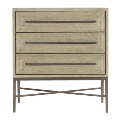 Oak Veneer Night Stand with Three Drawers, Bedside Table with Storage, Beige