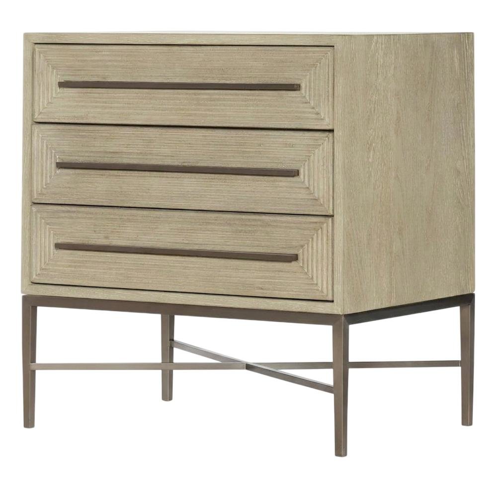 Oak Veneer Night Stand with Three Drawers, Bedside Table with Storage, Beige