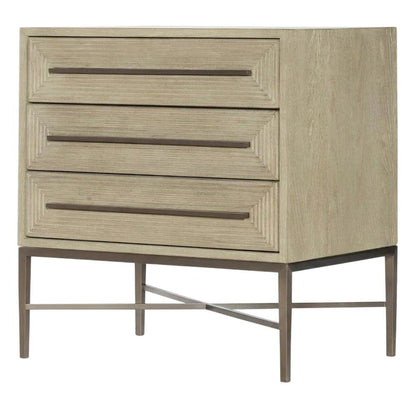 Oak Veneer Night Stand with Three Drawers, Bedside Table with Storage, Beige