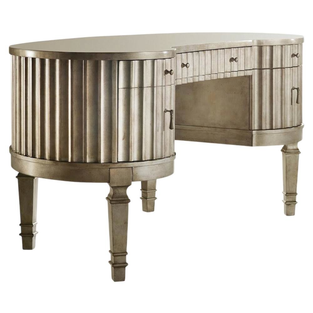 Hardwood Fluted Kidney Writing Desk with Drawers for Executive Storage, Gold