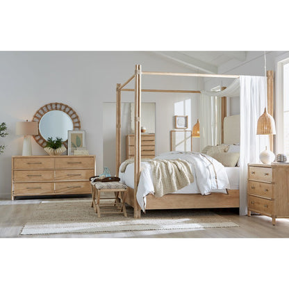 Retreat Pole Rattan Cal King Upholstered Poster Bed withCanopy