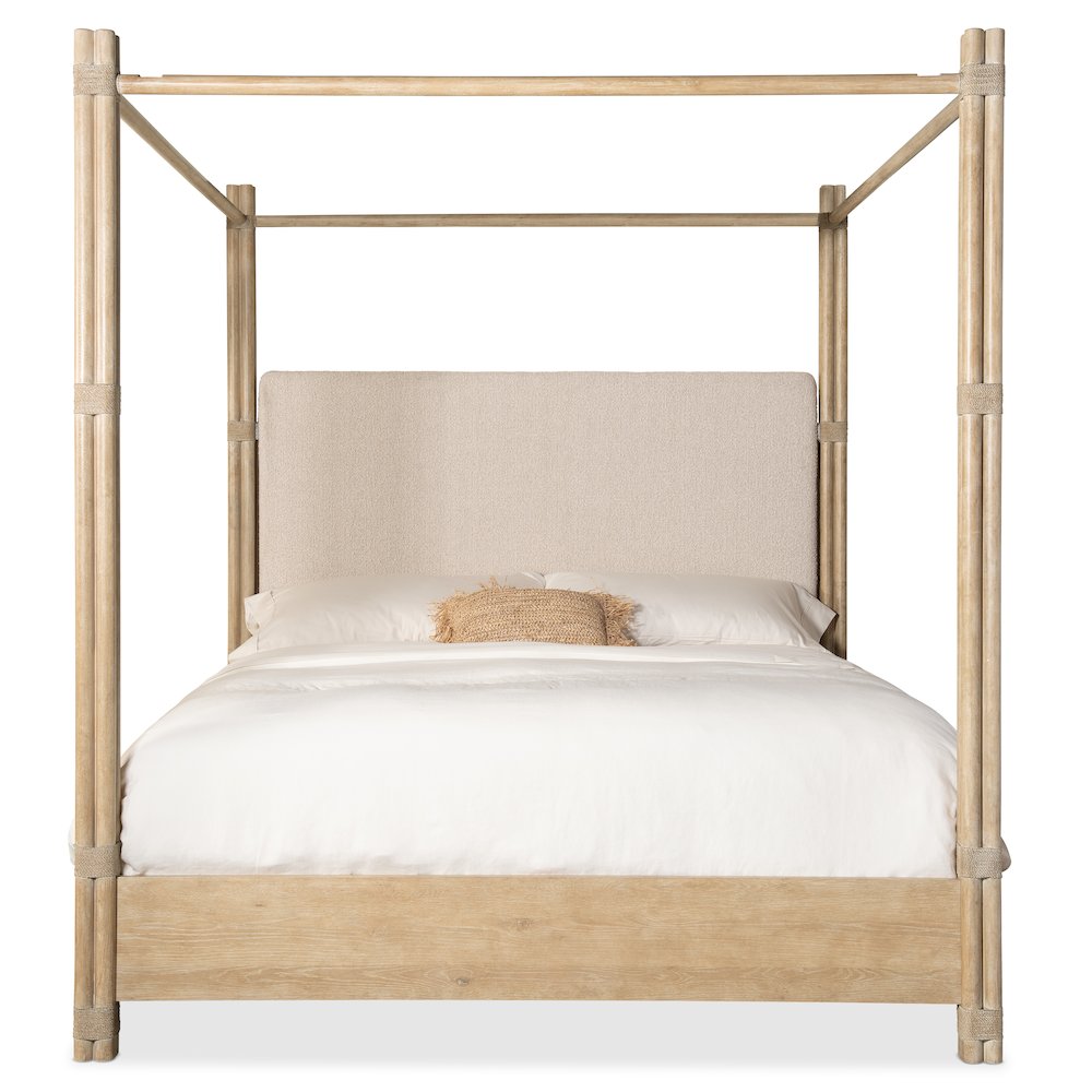 Retreat Pole Rattan Cal King Upholstered Poster Bed withCanopy