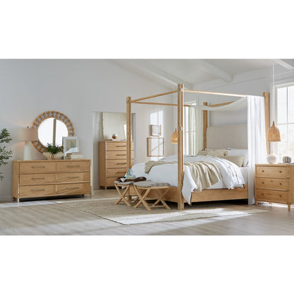 Retreat Pole Rattan Cal King Upholstered Poster Bed withCanopy