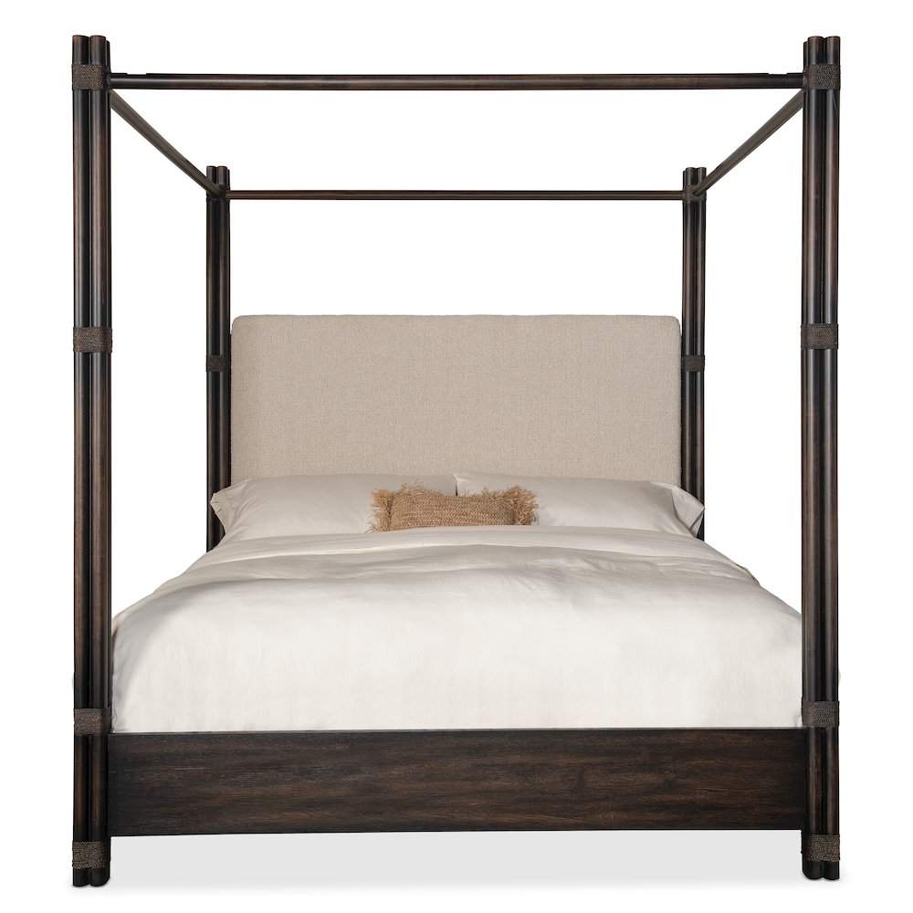 Retreat Pole Rattan Cal King Upholstered Poster Bed withCanopy
