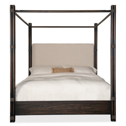 Retreat Pole Rattan Cal King Upholstered Poster Bed withCanopy