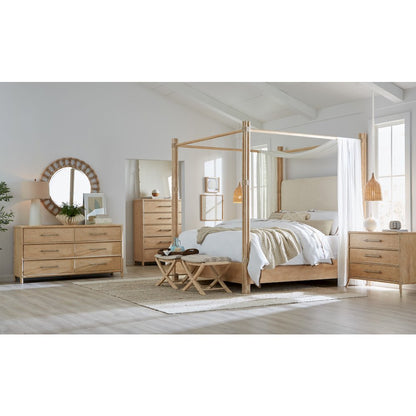 Retreat Pole Rattan King Upholstered Poster Bed withCanopy